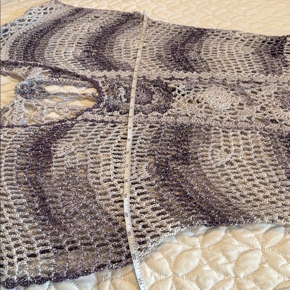 Fashque Purple and White Oversized Crochet TopTie Back Hi/Lo Front to Back XL - Picture 10 of 11